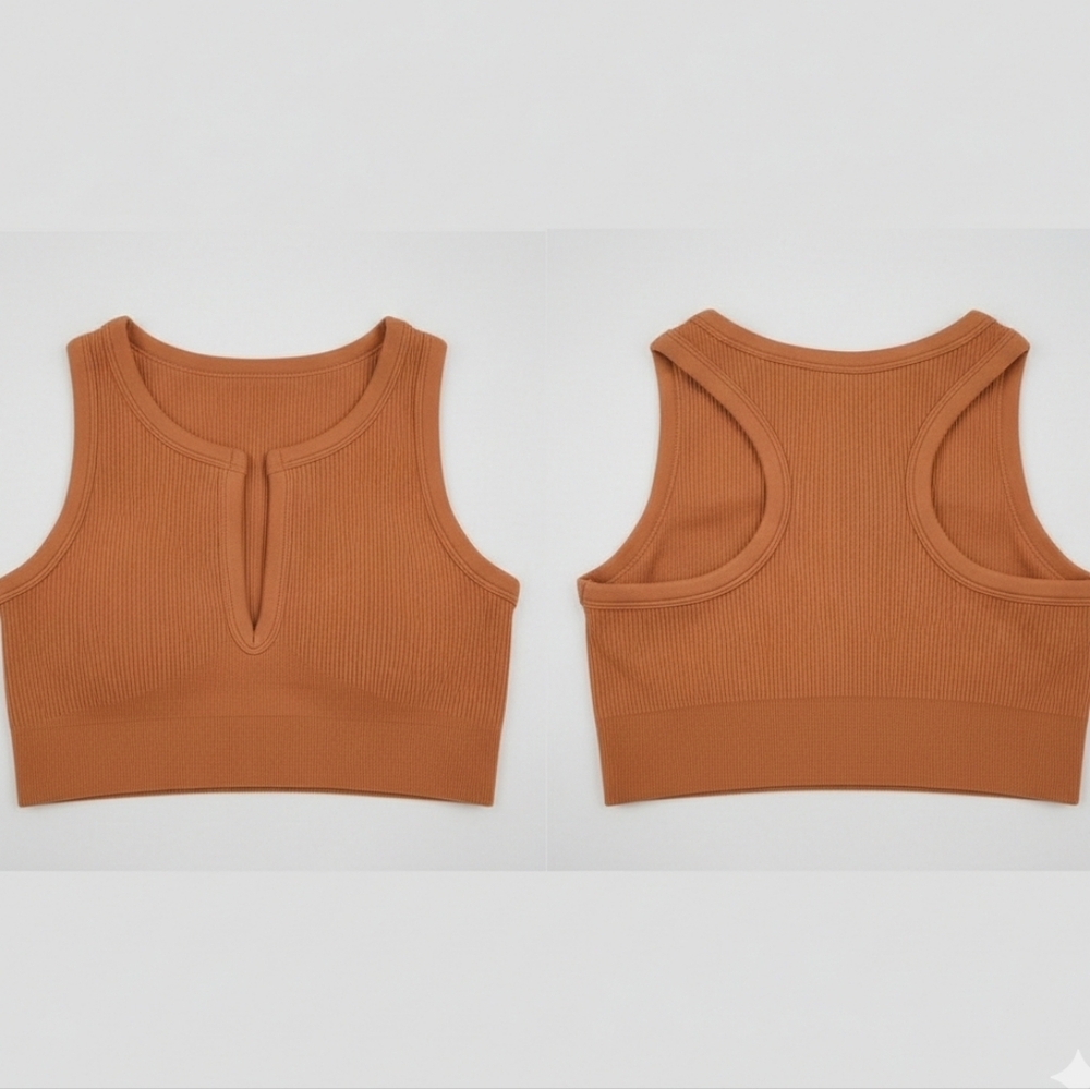 Seamless Ribbed Sculpting Crop Top - Burnt Orange - Size S/M - New